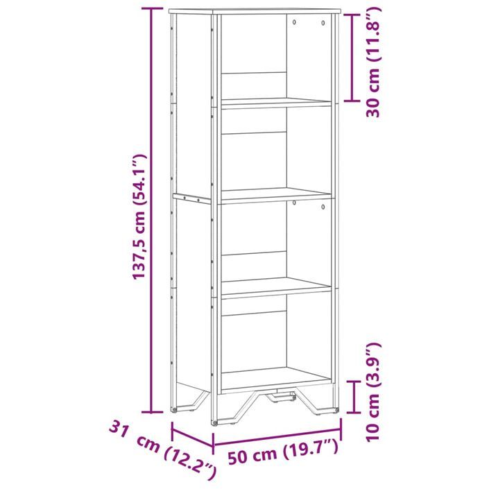 Bibliothèque noir 50x31x137,5 cm bois d'ingénierie - Photo n°9