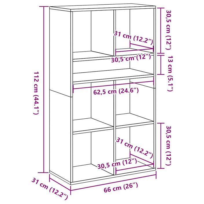 Bibliothèque noir 66x31x112 cm bois d'ingénierie - Photo n°9