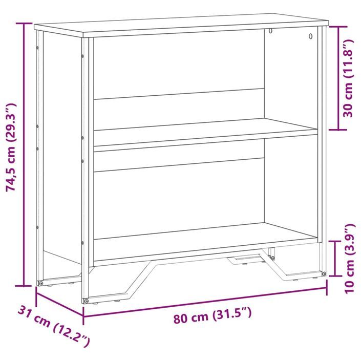 Bibliothèque noir 80x31x74,5 cm bois d'ingénierie - Photo n°9