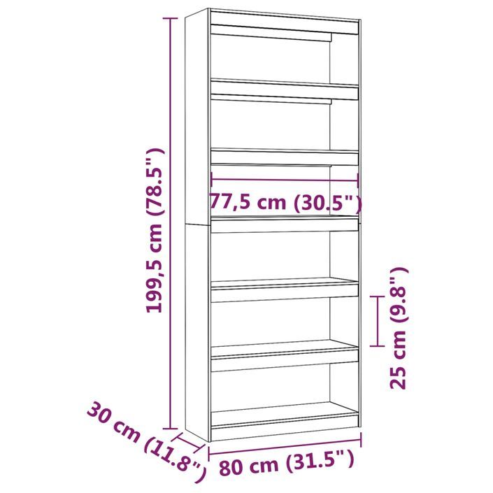 Bibliothèque/Séparateur de pièce Gris 80x30x199,5 cm Pin solide - Photo n°7