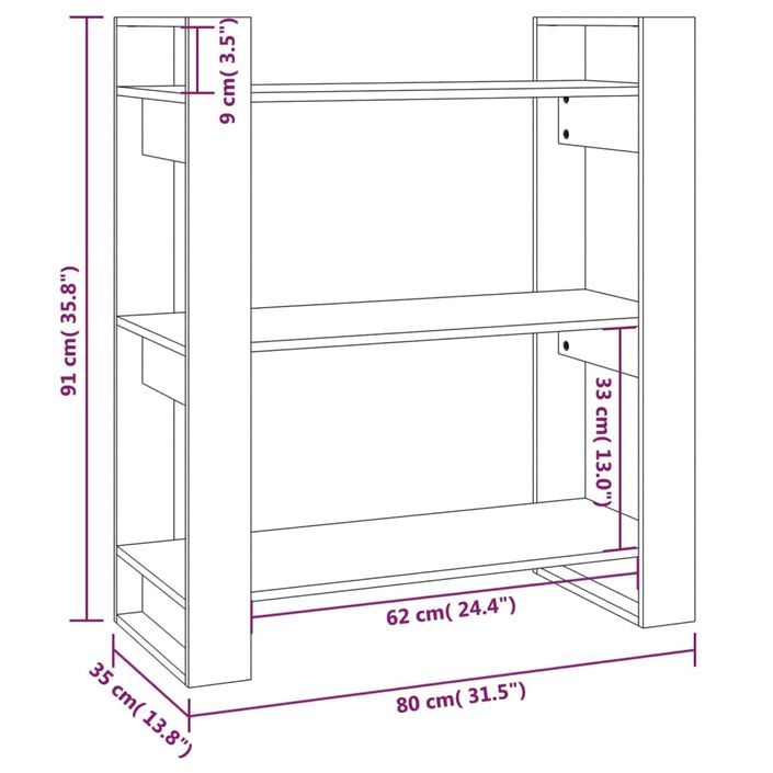 Bibliothèque/Séparateur de pièce Gris 80x35x91 cm Pin solide - Photo n°8