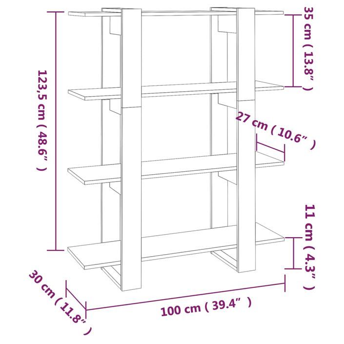 Bibliothèque/Séparateur de pièce Gris béton 100x30x123,5 cm - Photo n°7