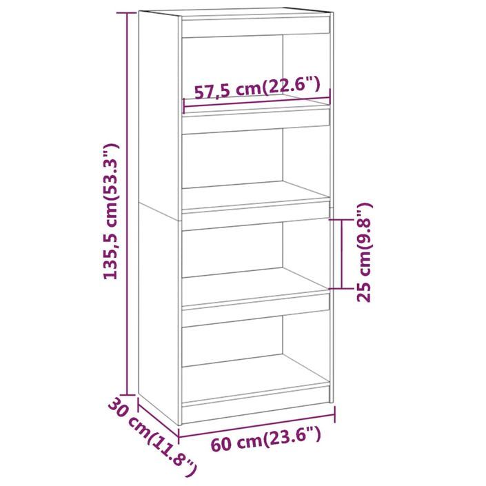 Bibliothèque/Séparateur de pièce Noir 60x30x135,5 cm Pin solide - Photo n°7