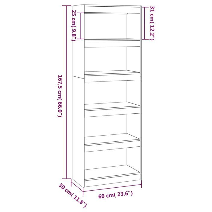 Bibliothèque/Séparateur de pièce Noir 60x30x167,5 cm Pin solide - Photo n°7