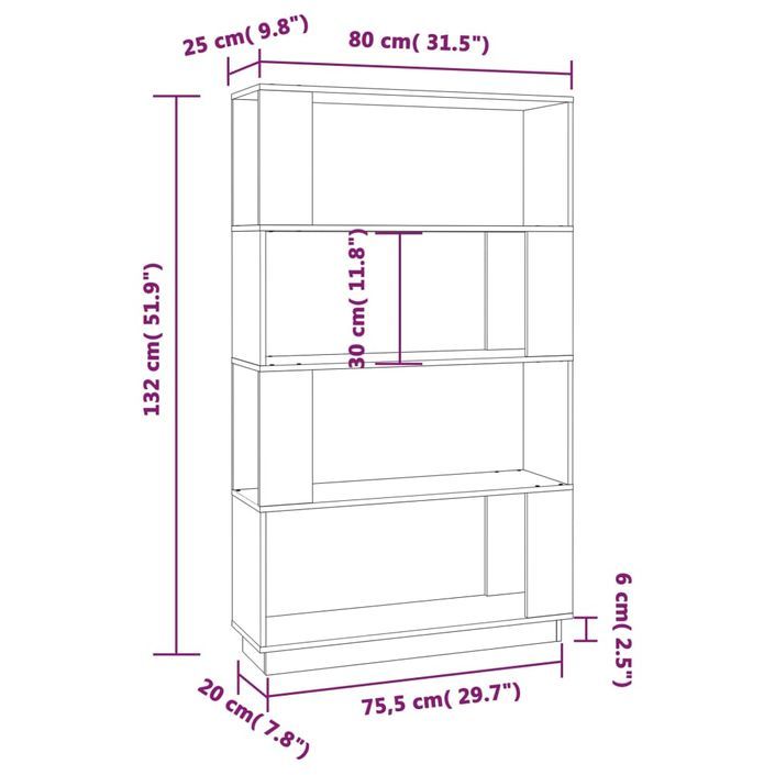 Bibliothèque/Séparateur de pièce Noir 80x25x132 cm Pin solide - Photo n°8