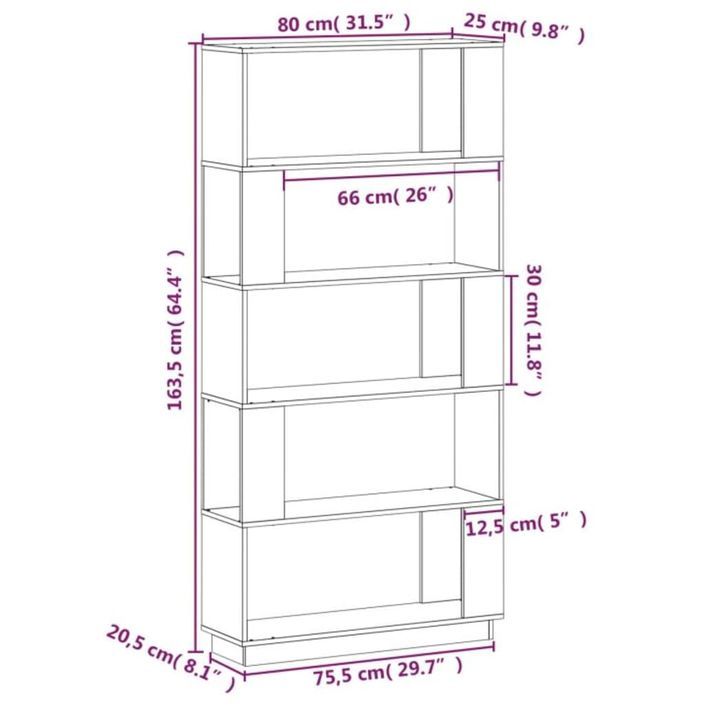 Bibliothèque/Séparateur de pièce Noir 80x25x163,5 cm Pin solide - Photo n°8