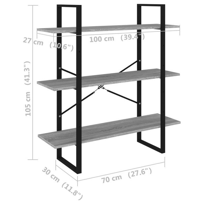 Bibliothèque Sonoma gris 100x30x105 cm Bois d'ingénierie - Photo n°7