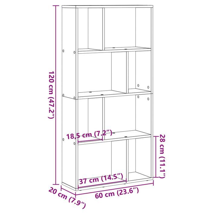 Bibliothèque sonoma gris 60x20x120 cm bois d'ingénierie - Photo n°11