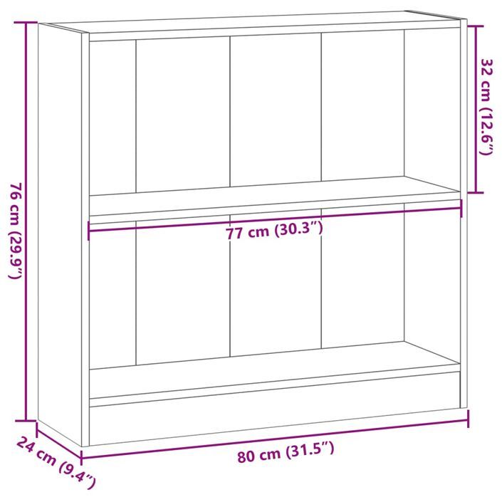 Bibliothèque sonoma gris 80x24x76 cm bois d'ingénierie - Photo n°9