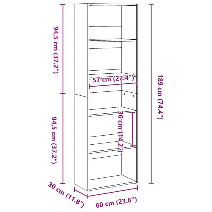 Bibliothèque vieux bois 60x30x189 cm bois d'ingénierie - Photo n°8