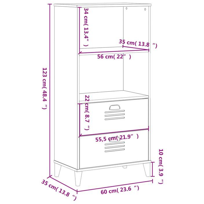 Bibliothèque VIKEN blanc 60x35x123 cm bois massif de pin - Photo n°10