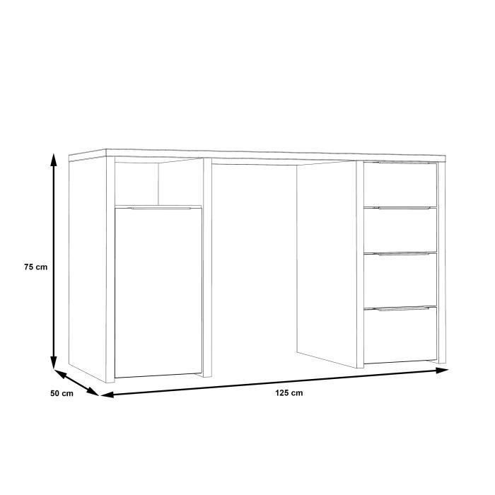 Bureau 1 porte 4 tiroirs - Décor papier blanc - L 125 x P 50 x H 75 cm - Photo n°4