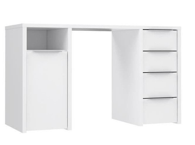 Bureau 1 porte 4 tiroirs - Décor papier blanc - L 125 x P 50 x H 75 cm - Photo n°1