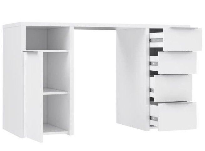 Bureau 1 porte 4 tiroirs - Décor papier blanc - L 125 x P 50 x H 75 cm - Photo n°3