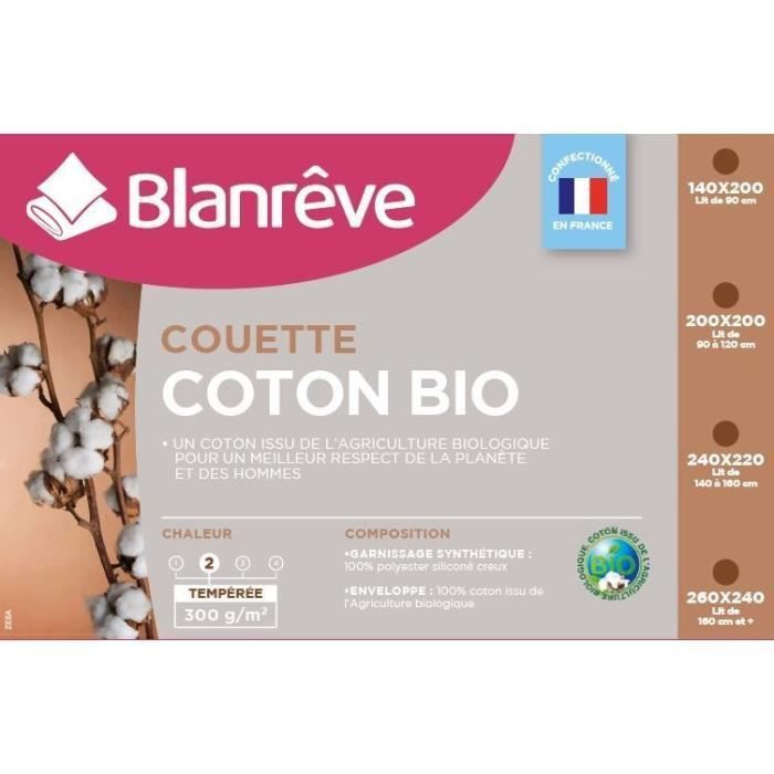 BLANREVE Couette tempérée Coton BIO - 300g/m² - 200x200cm - Photo n°2