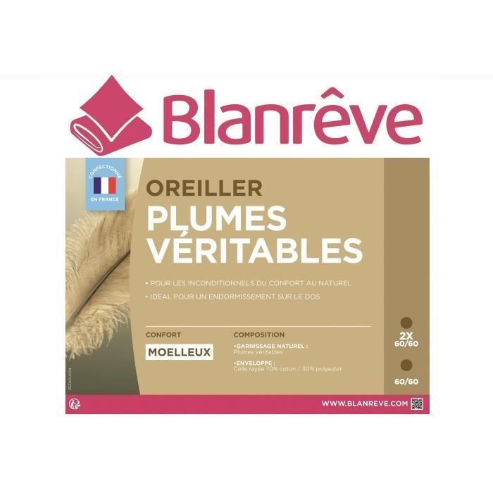 BLANREVE Oreiller Plumes 60x60 cm blanc - Photo n°3