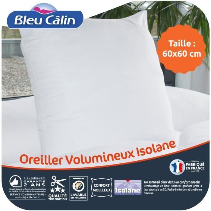 BLEU CALIN Oreiller VOLUMINEUX 100% coton - 60 x 60 cm - Photo n°1