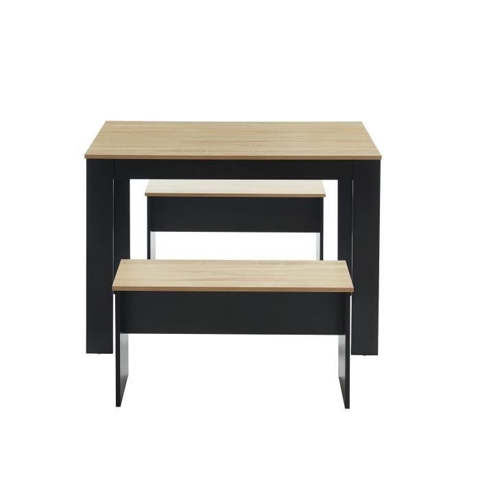 BLOOM Ensemble repas table + 2 bancs - Décor chene et noir - Style industriel - L 100 x P 70 x H 70,5 cm - Photo n°2