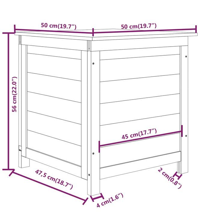 Boîte à coussins d'extérieur 50x50x56 cm Bois de sapin massif - Photo n°7