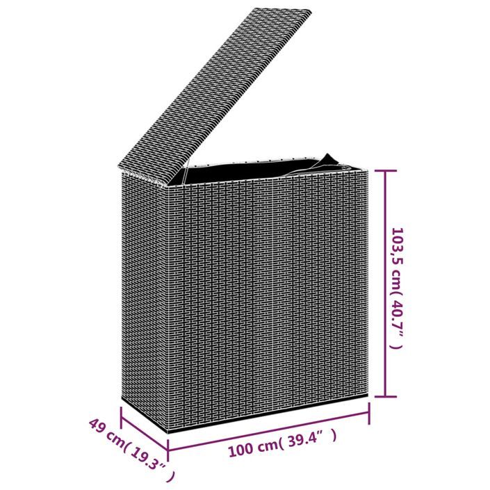 Boîte à coussins de jardin Résine tressée 100x49x103,5 cm Gris - Photo n°5