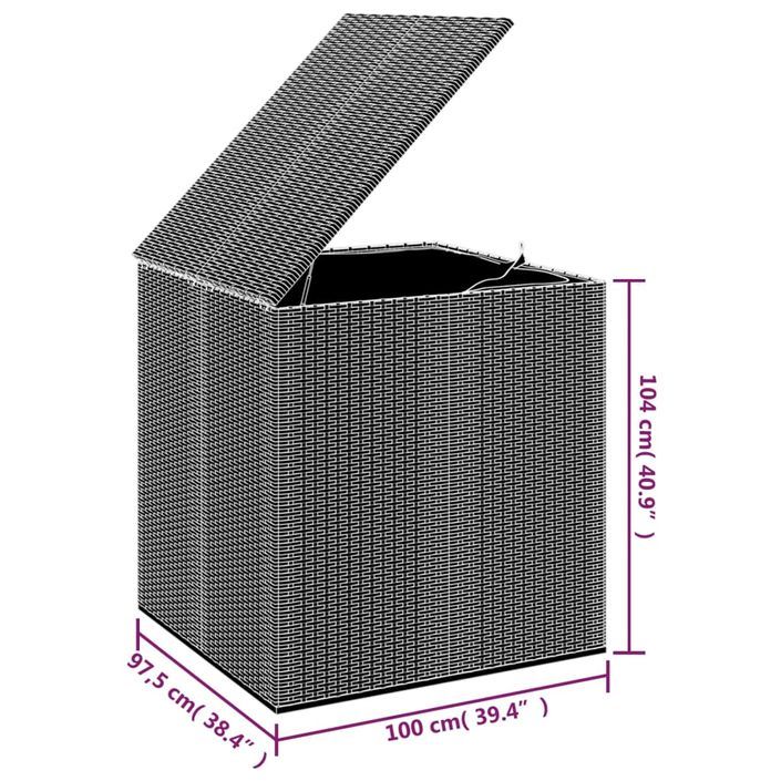 Boîte à coussins de jardin Résine tressée 100x97,5x104 cm Gris - Photo n°5