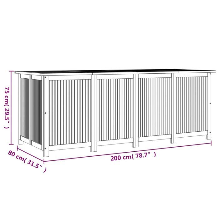 Boîte de rangement de jardin 200x80x75 cm bois massif d'acacia - Photo n°7