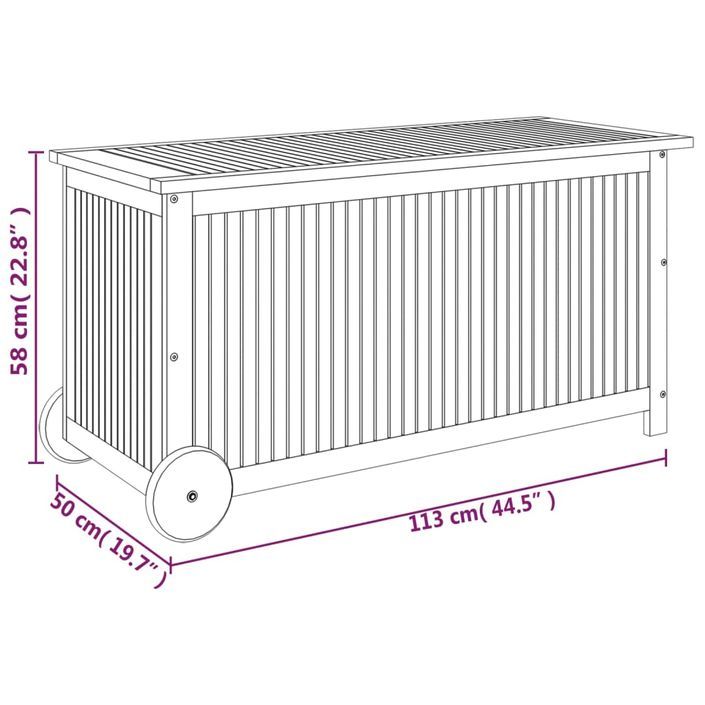 Boîte de rangement de jardin avec roues 113x50x58cm Bois acacia - Photo n°8