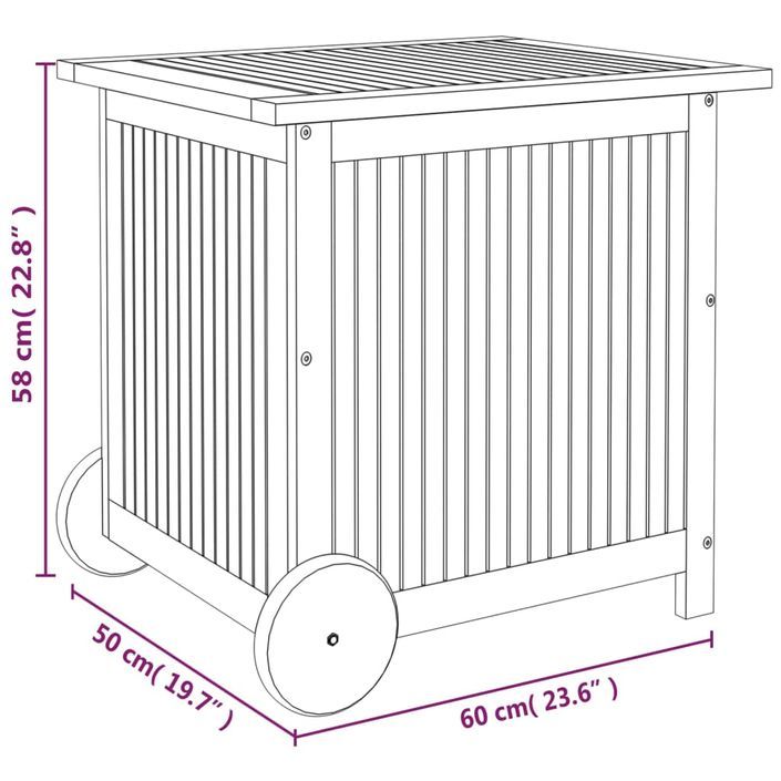 Boîte de rangement de jardin avec roues 60x50x58 cm Bois acacia - Photo n°8