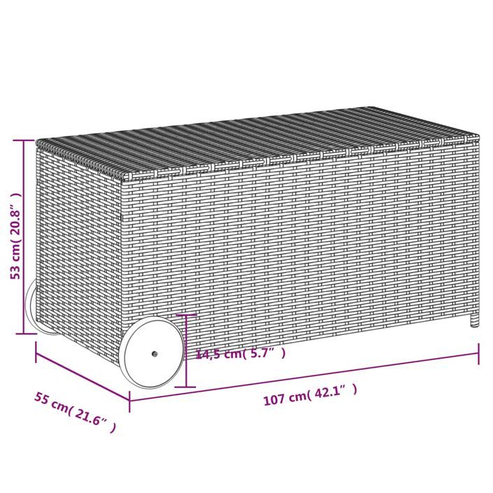 Boîte de rangement de jardin et roues gris 190L résine tressée - Photo n°11