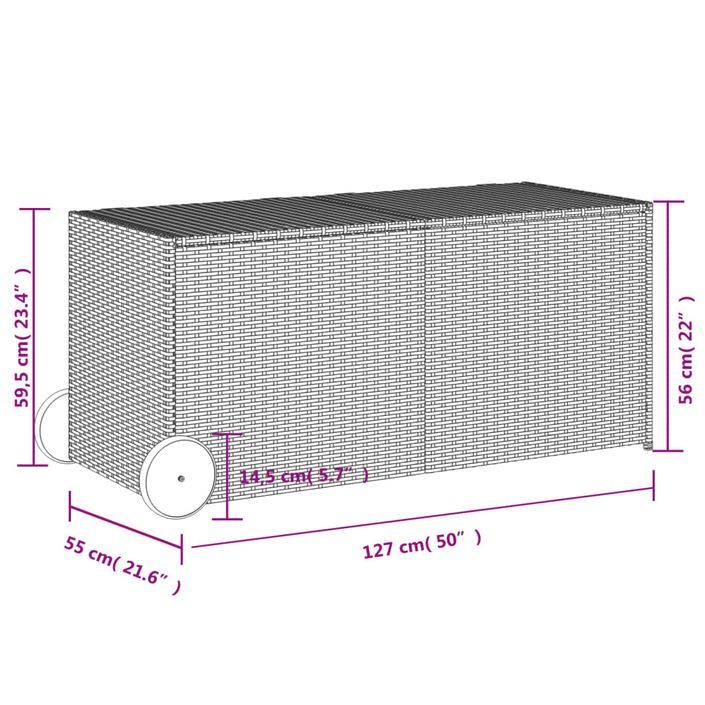 Boîte de rangement de jardin et roues noir 283L résine tressée - Photo n°11