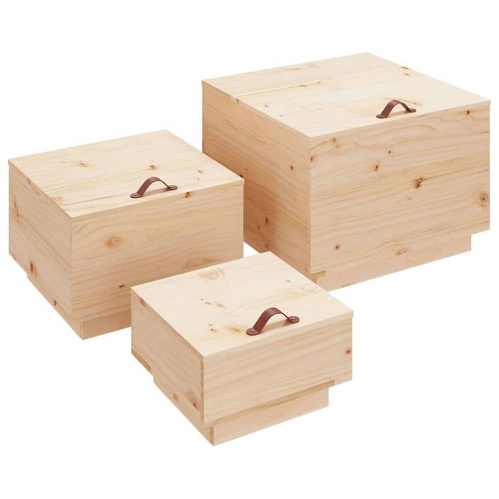 Boîtes de rangement avec couvercles 3 pcs Bois massif de pin - Photo n°2