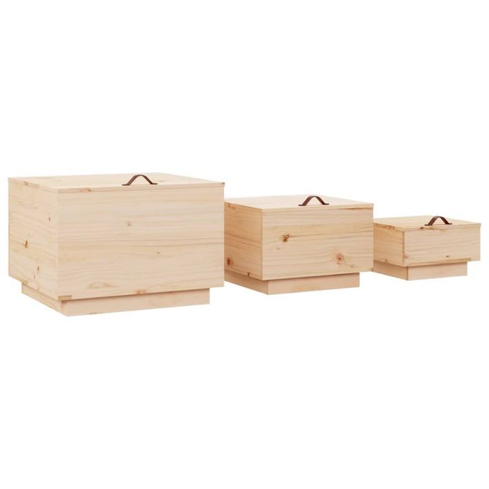 Boîtes de rangement avec couvercles 3 pcs Bois massif de pin - Photo n°5