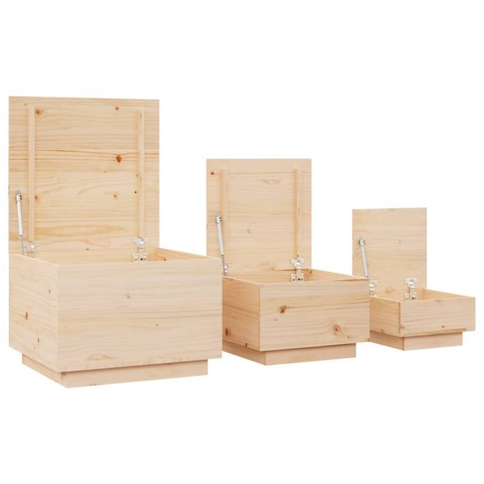 Boîtes de rangement avec couvercles 3 pcs Bois massif de pin - Photo n°6