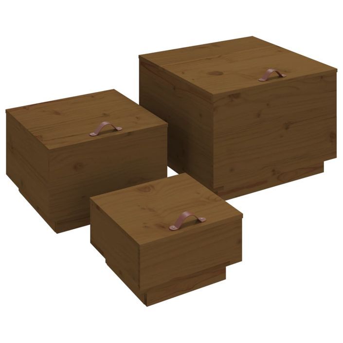 Boîtes de rangement avec couvercles 3 pcs Marron miel - Photo n°2