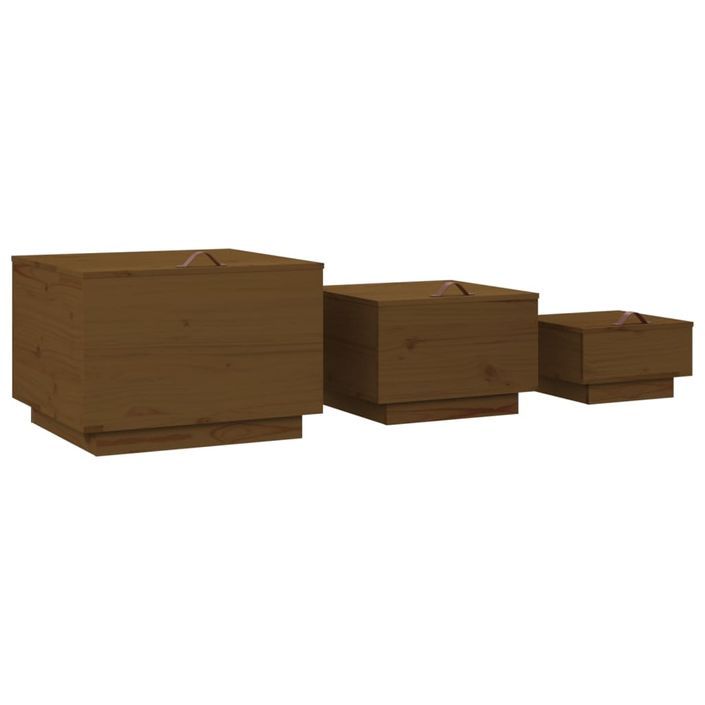 Boîtes de rangement avec couvercles 3 pcs Marron miel - Photo n°5