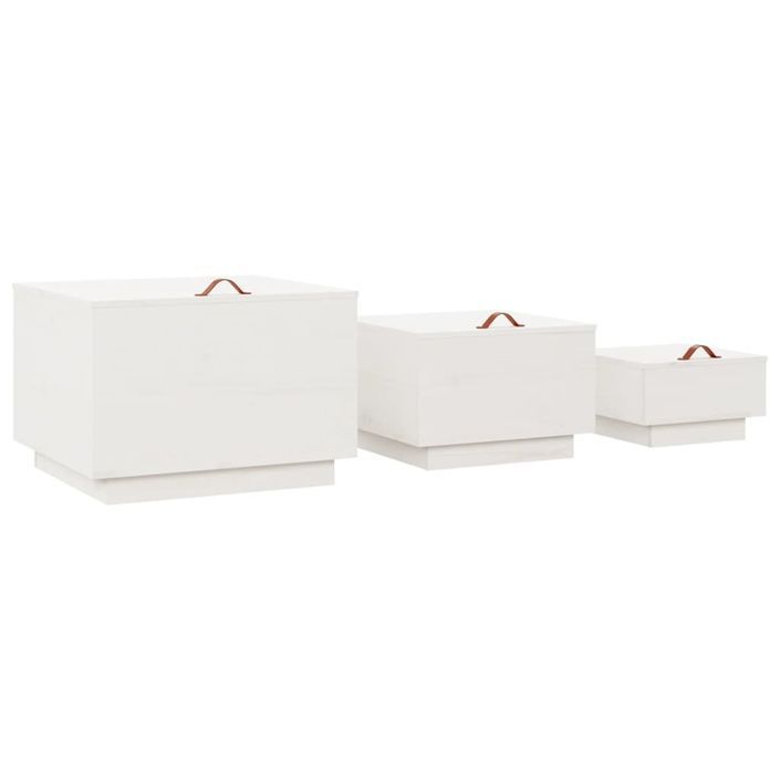 Boîtes de rangement et couvercles 3pcs Blanc Bois massif de pin - Photo n°5