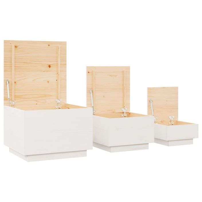 Boîtes de rangement et couvercles 3pcs Blanc Bois massif de pin - Photo n°6