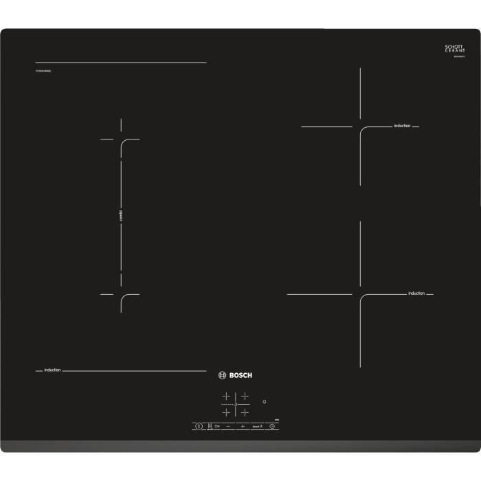 BOSCH PVS631BB5E Table induction 60 cm - Affichage digital - Commande TouchSelect (+/-) - Devant biseauté - 4 foyers - Photo n°1