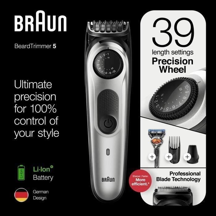 Braun BT5260 Tondeuse barbe et cheveux pour homme - 39 longueurs - 100min de tonte sans fil - 1h de charge - Noir/Argent métallisé - Photo n°2