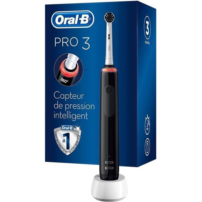 Brosse a Dents Électrique Rechargeable Oral-B PRO 3 3000 - Avec 1 Manche Capteur de Pression et 1 Brossette - Technologie 3D - Noir - Photo n°1