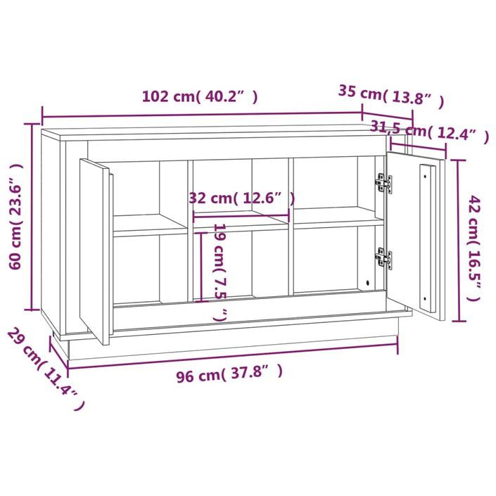 Buffet 2 portes 1 étagère extérieure Novila 102 cm – Finition mate ou brillante - Photo n°11