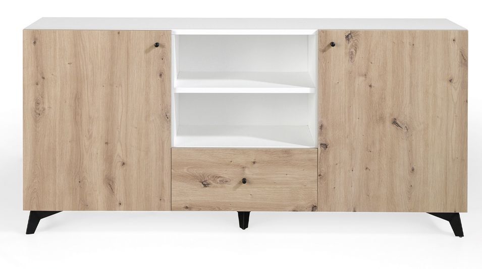 Buffet 2 portes 1 tiroir en bois chêne clair et bois blanc Lazeto 180 cm - Photo n°1