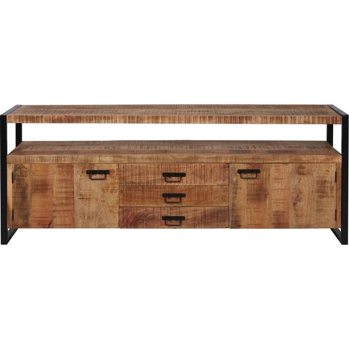 Buffet 2 portes 3 tiroirs bois de manguier et acier noir Bela 180 cm - Photo n°1