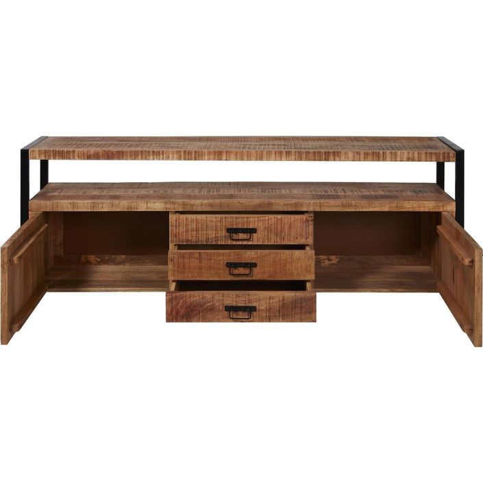 Buffet 2 portes 3 tiroirs bois de manguier et acier noir Bela 180 cm - Photo n°2