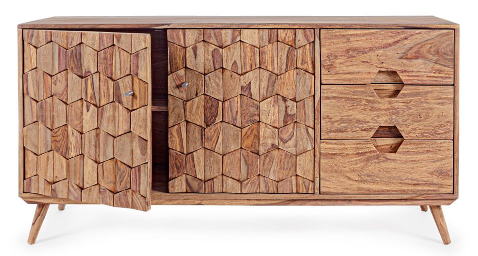 Buffet 2 portes 3 tiroirs en bois de sheesham naturel Kany 145 cm - Photo n°3