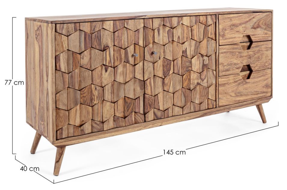 Buffet 2 portes 3 tiroirs en bois de sheesham naturel Kany 145 cm - Photo n°4