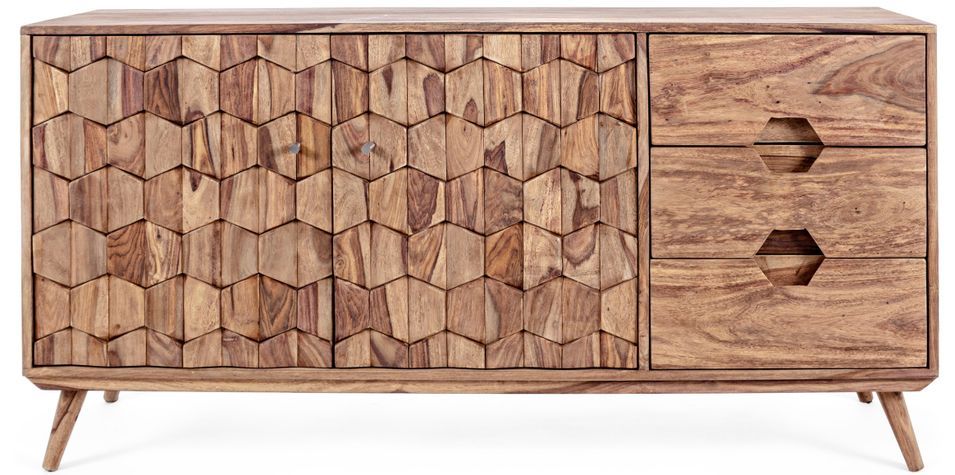 Buffet 2 portes 3 tiroirs en bois de sheesham naturel Kany 145 cm - Photo n°1