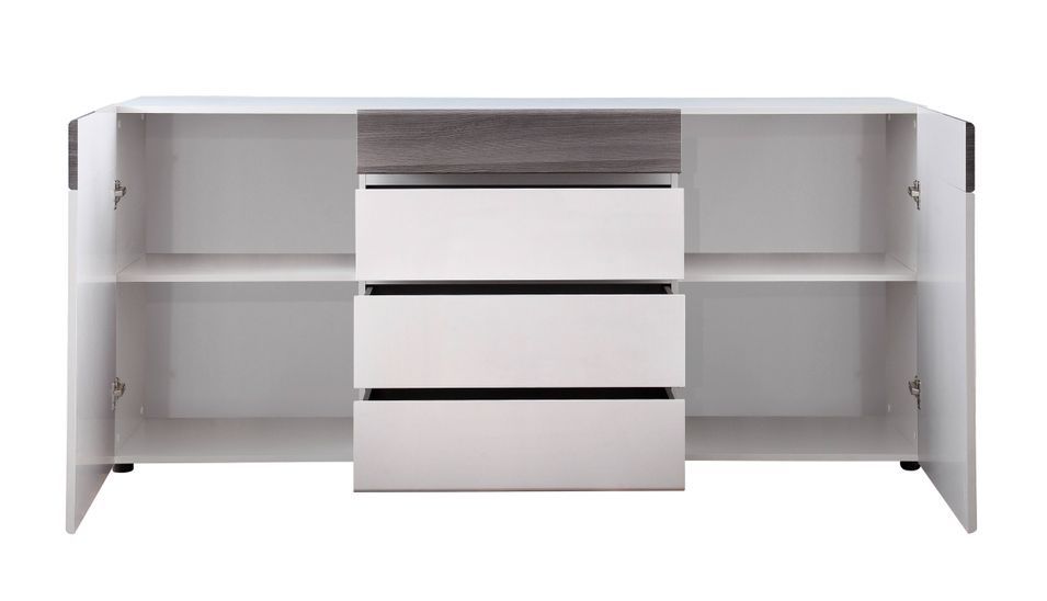 Buffet 2 portes 4 tiroirs blanc brillant et gris foncé Tako 185 cm - Photo n°4