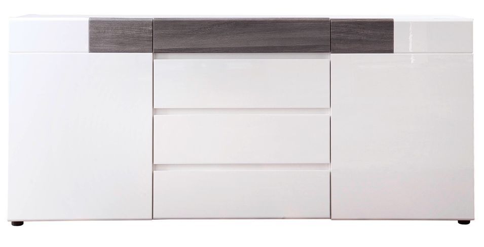 Buffet 2 portes 4 tiroirs blanc brillant et gris foncé Tako 185 cm - Photo n°1