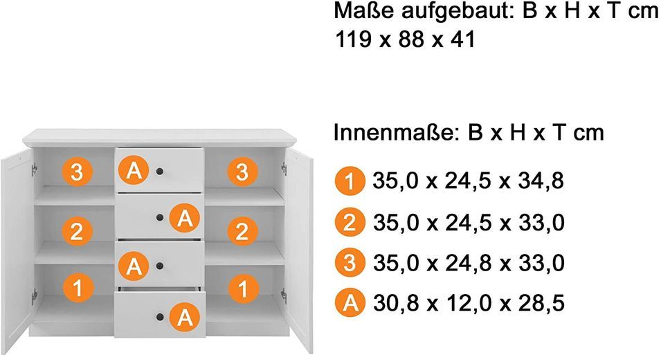 Buffet 2 portes 4 tiroirs blanc mat Valex - Photo n°4